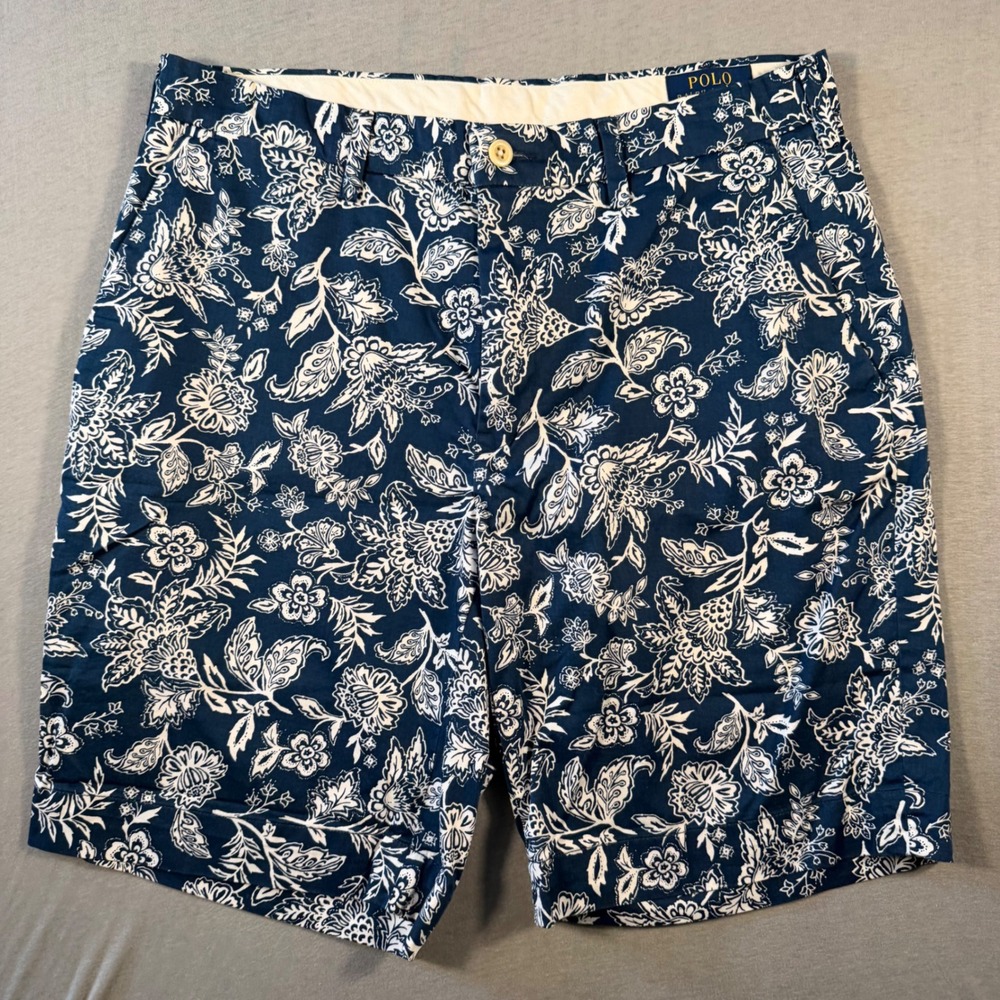 Polo Ralph Lauren Mens 31 Stretch Classic Fit Floral Paisley Shorts Navy Blue